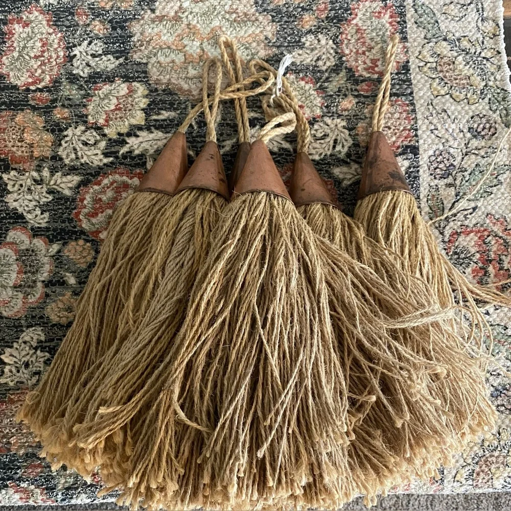 Pier 1 Large Natural Jute Fiber Decorative Tassels with Copper Tops Set of 6 - Picture 1 of 5